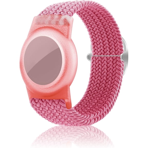 Kids Bracelet Compatible with AirTag,Kid Tracker Holder Braided Wristband for Apple Air Tag,Nylon Adjustable Anti Lost Airtag Watch Band for Kids Children Elders (pink)