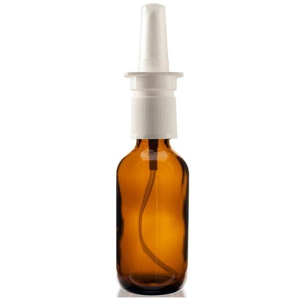 6 Pack - 1 Oz Amber Boston Round Glass Bottles With Nasal Sprayers (20/410 Finish, 2 15/16" Dip Tube)
