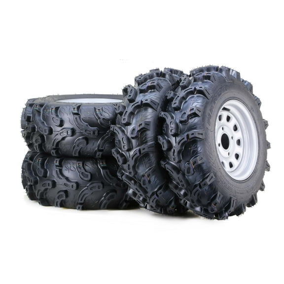 WANDA ATV Tire & wheel Set 25x8-12 25x10-12 Super Mud with 4-110 PCD 5 2 Offset Silver Wheels, SET 4
