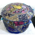 thumbnail image 2 of Indian Pouf Footstool Ethnic Embroidered Pouf Cover, Indian Cotton Round Pouffe Ottoman Pouf Cover Pillow Ethnic Decor Art-Blue-22 x 14 Inch, 2 of 4