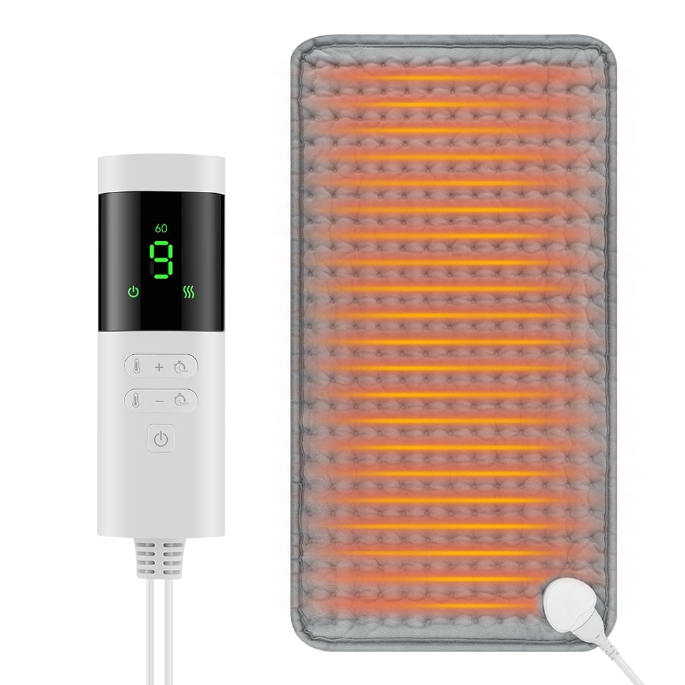Heating Pads, 12"x24" Super Soft Heating Pad, 2 Hours Timer, 9 Temperature Settings, Machine Washable Auto Shut Off Heated Pad for Neck Back Shoulder Relief and Cramps Gray