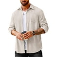 thumbnail image 3 of COOFANDY Men's Waffle Button Down Shirts Casual Long Sleeve Shacket Jacket with Pockets, 3 of 7