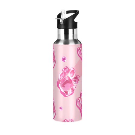 ALAZA Pink Cute Print Water Bottle Insulated Flask Stainless Steel Straw Lid 20 oz