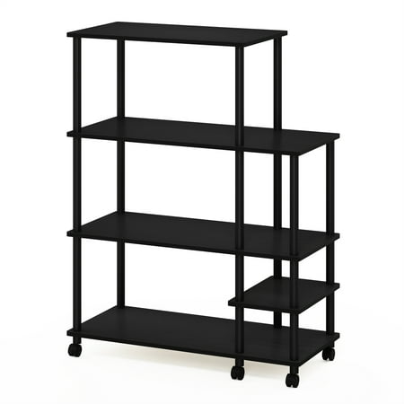Furinno TURN-N-TUBE Printer Stand, Wide 4-Tier Printer Table with with Storage Shelf and Casters, Open Frame Standing Shelf, for CPU, Office Supplies, Home Office, Dark Americano