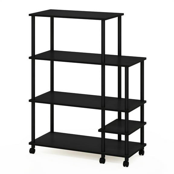 Furinno Turn-N-Tube 4-Tier Wide Toolless Multipurpose Printer Stand Display Storage Shelf with Wheels, Americano/Black