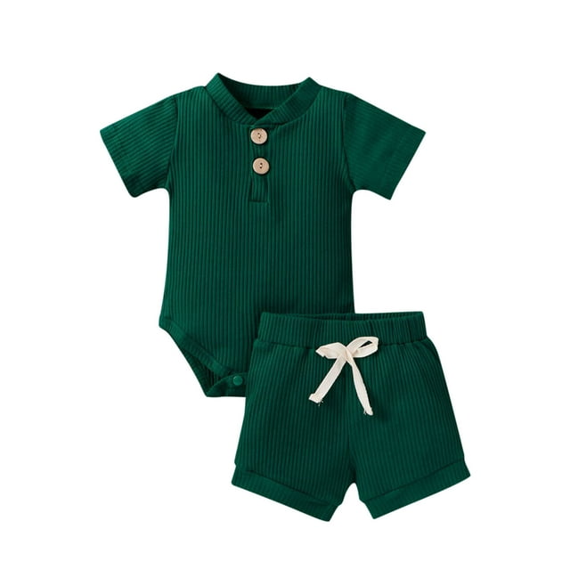 Summer Toddler Boys Short Sleeve Solid T Shirt Rompers Tops Shorts Kids 2PCS Set Outfits Clothes