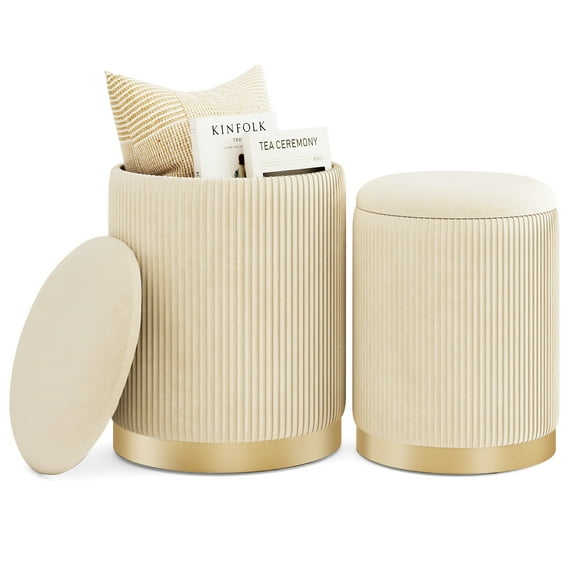 Giantex Height Ottoman Set of 2, Home Upholstered Nesting Stool, Entry Shoe Compact Side Table Vanity Footrest