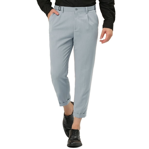 Pantalones de vestir cortos plisados ajustados de color liso hasta el tobillo para hombre 34 gris Unique Bargains Pantalones