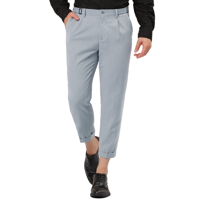 Pantalones de vestir cortos plisados ajustados de color liso hasta el tobillo para hombre 30 gris Unique Bargains Pantalones