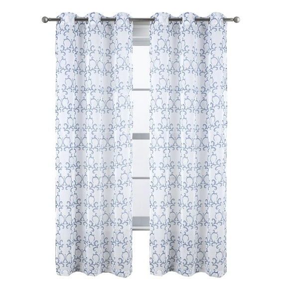 RT Designers Collection Crown Grommet Sheer Metallic Printed Doily Curtain Panel 54" x 84" Blue