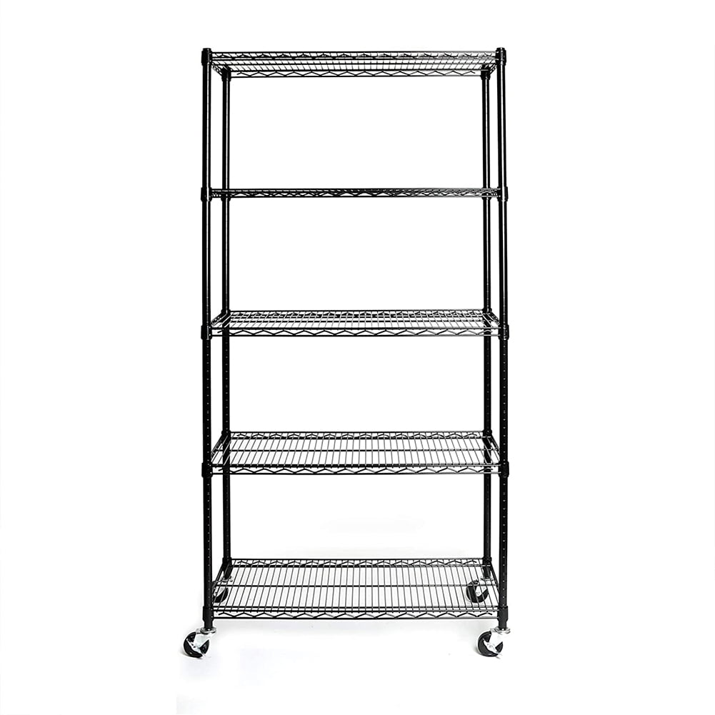 Canddidliike 5-Shelf Shelving Storage Units Storage Rack with Wheels and Adjustable - Black