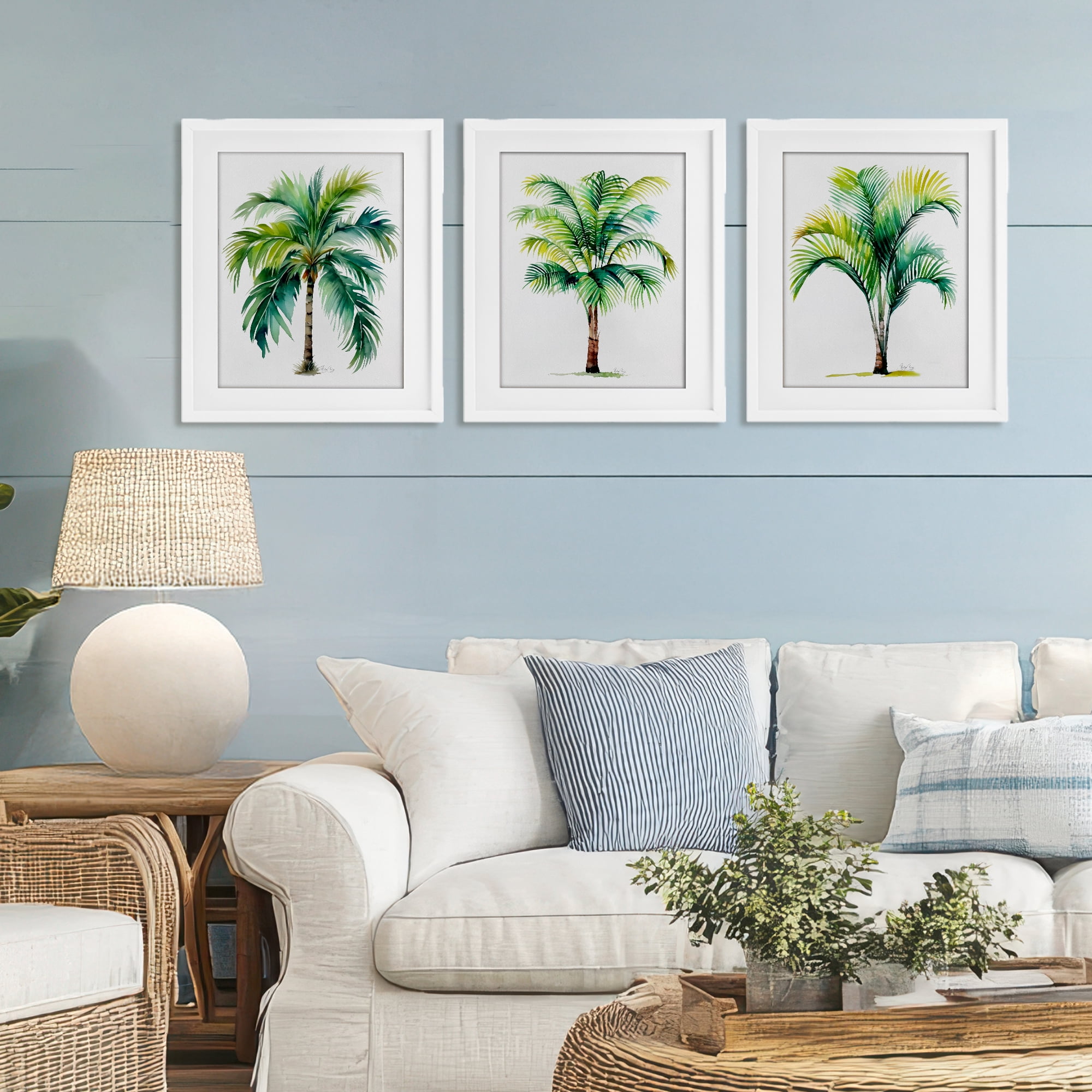 Stupell Industries Exotic Lagoon Palms 3 Piece White Framed Print Under Glass Set, design by Shelly Craig