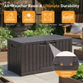 thumbnail image 5 of SHOUFTW 60-Gallon Waterproof Deck Box, UV-Resistant Resin Outdoor Storage, Lockable Wide-Opening Lid, Garden Patio Storage Bench, Brown, 5 of 7