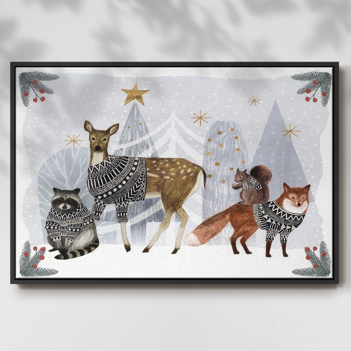 Cozy Christmas Collection A - Framed Gallery Wrapped Holiday Canvas - 27 x 41 - Black Frame