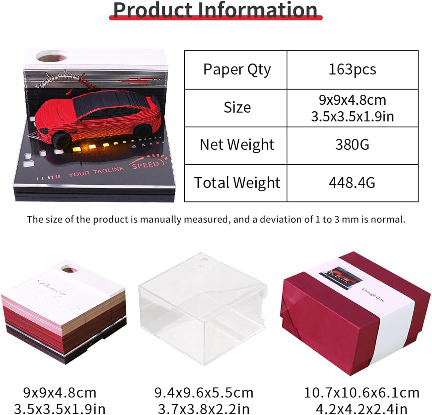 3D Calendar 2026, Timepiece Calendar 2026,Tear-Away 3D Paper Art Notepad w LED Lights, 3D Memo Art Pad Calendars, DIY Paper Carving Gifts