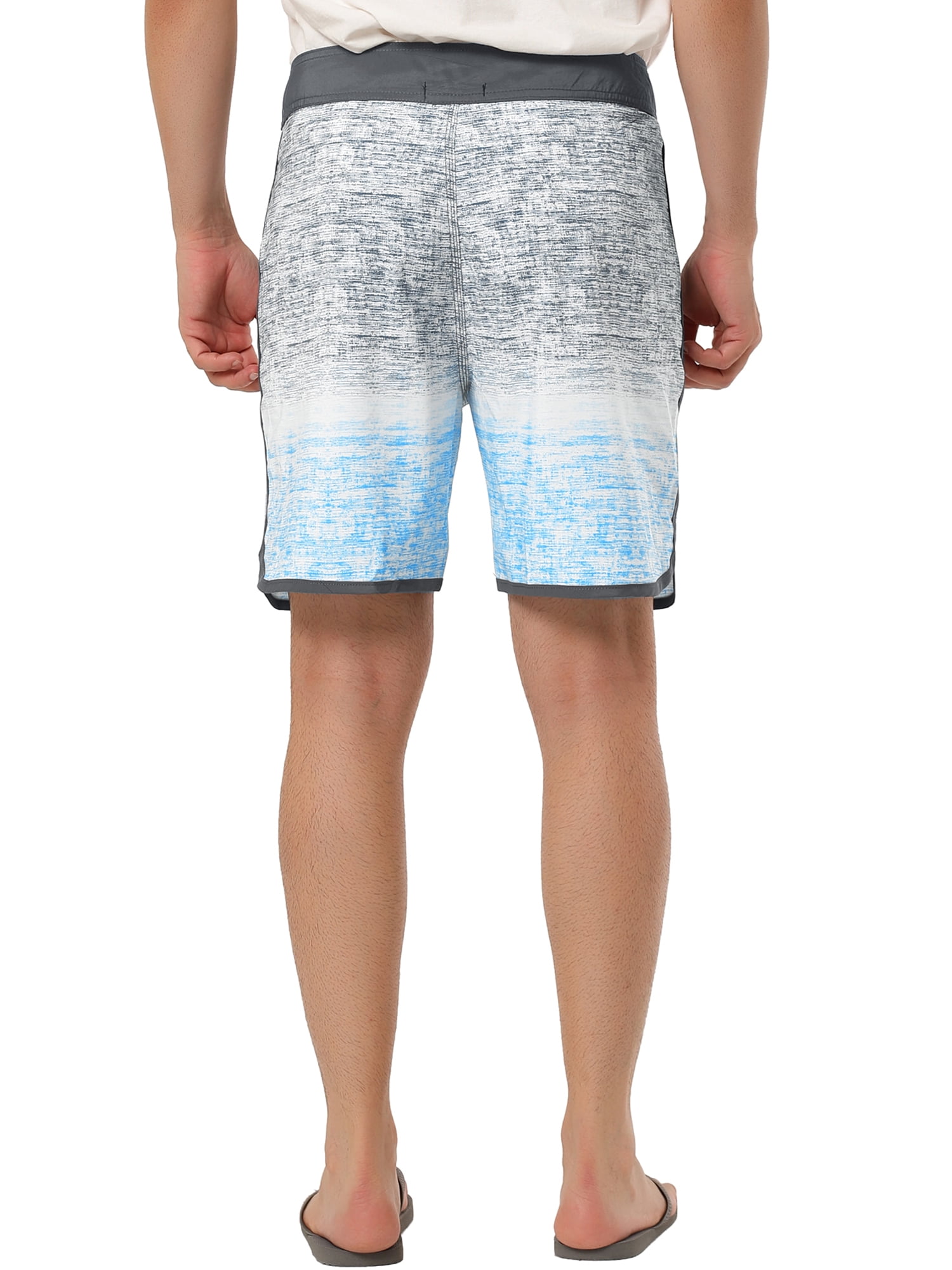 Unique Bargains Men's Summer Drawstring Contrast Color Printed Beach Boardshorts 34 Gray Blue