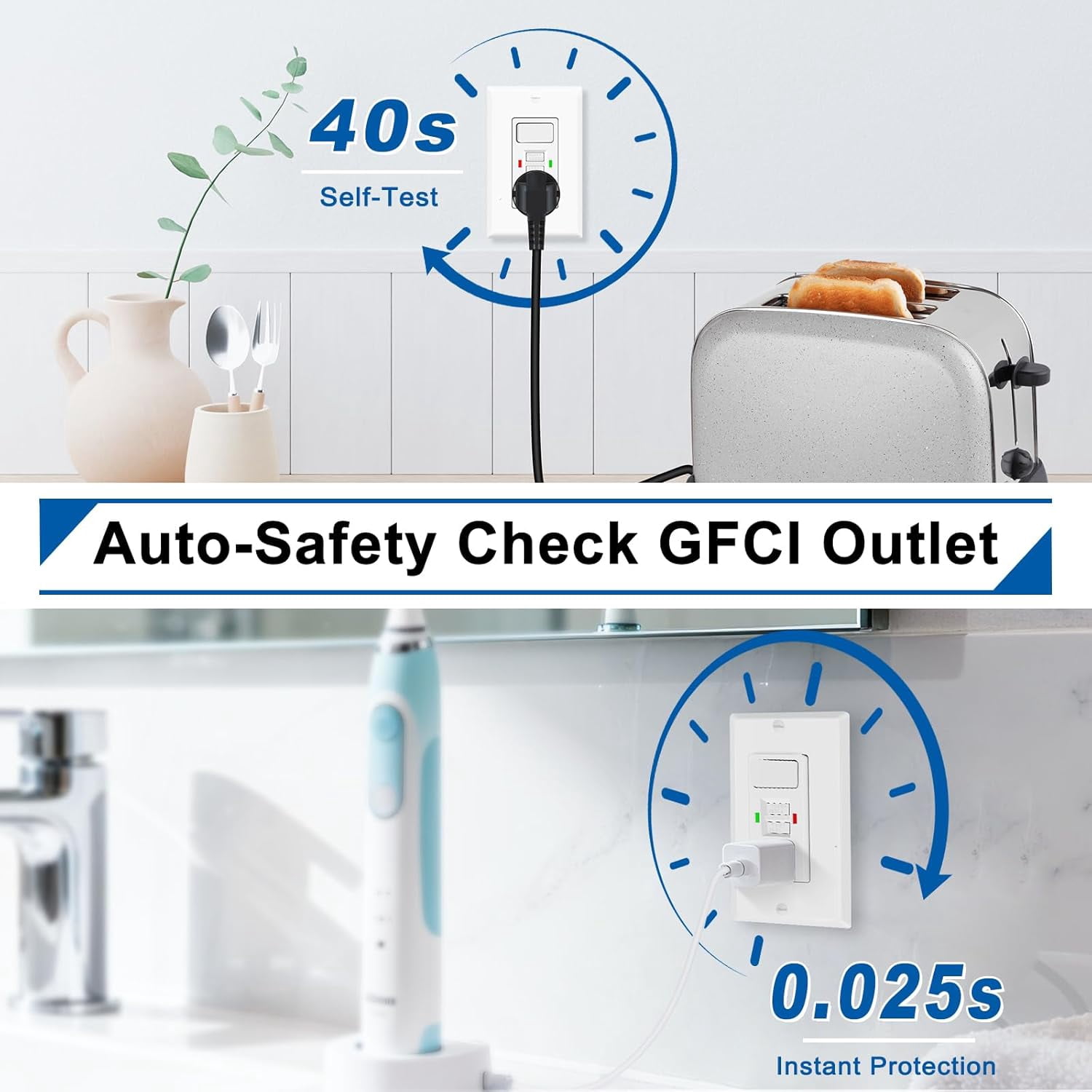 3 Pack GFCI Outlet with Light Switch - 15 Amp Tamper-Resistant Self-Test GFI Switch Combo, LED Indicator, Ground Fault Circuit Interrupter, ETL Listed, White