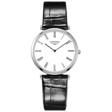 Longines La Grande Classique Stainless Steel White Dial Black Leather Strap Quartz Womens Watch L4.709.4.21.2