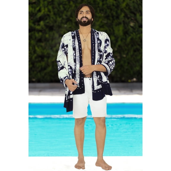 HAPPY BAY Men's Pareo Regular Holiday Dashiki Sarong Long Shower Beach Wrap One Size Denim, Floral Summer Vacation Aloha