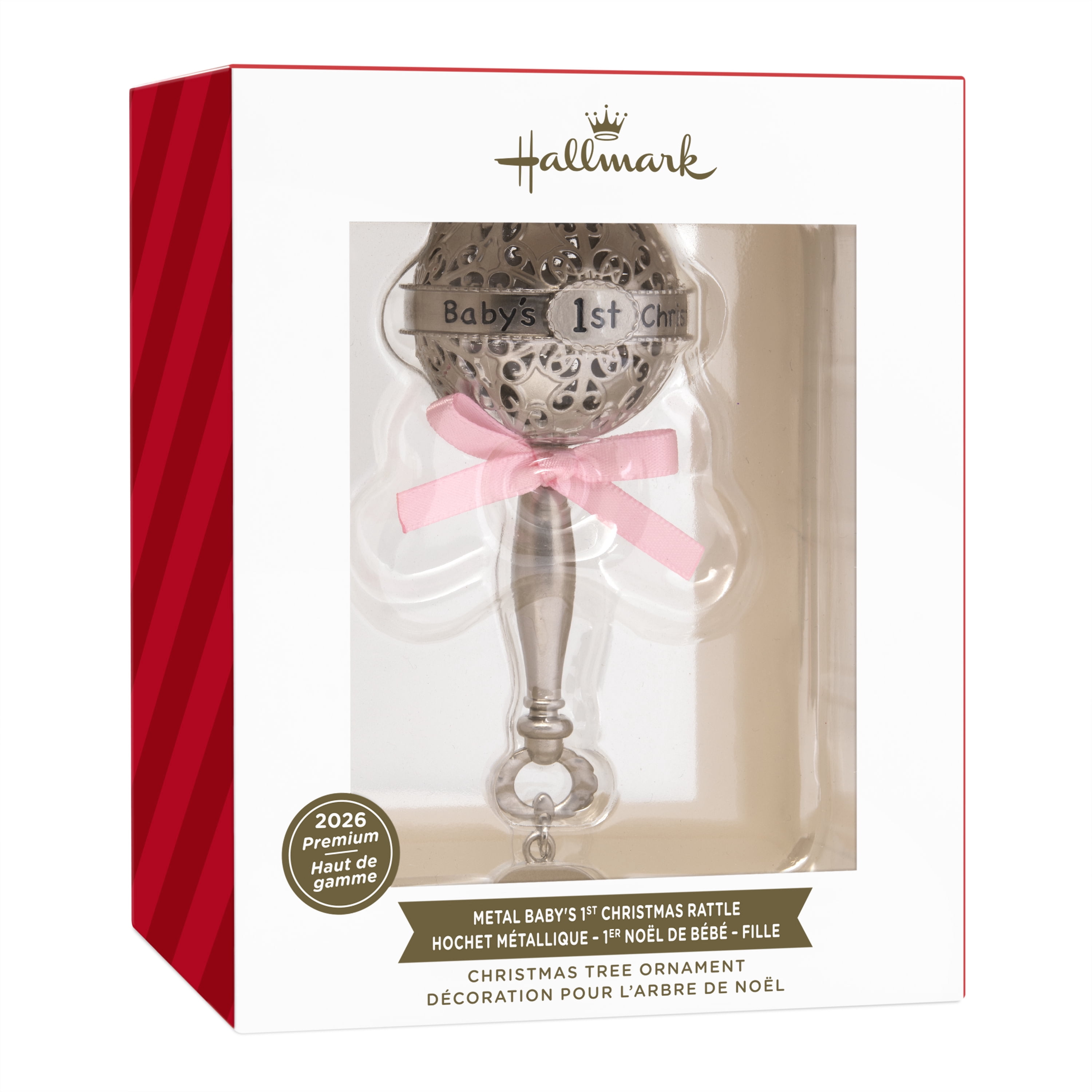Hallmark Ornament (Baby First Cmas Rattle Pink Ribbon 2026, Metal), 1 Count