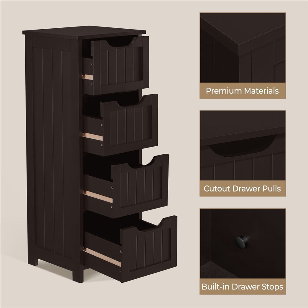 Yaheetech 4 Drawers Wooden Bathroom Floor Cabinet Side Storage Organizer Free-Standing Cabinet, Espresso