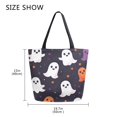 thumbnail image 5 of FORMRS Womens Canvas Tote Bag with Zipper Inner Pocket Shoulder Handbag, White Halloween Ghosts, 5 of 7