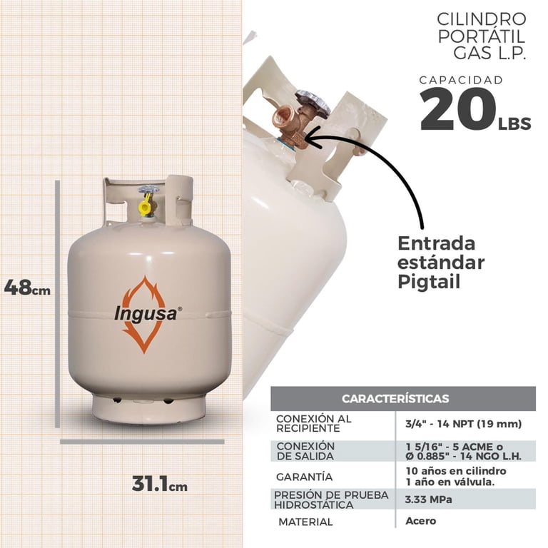 Cilindro de Gas LP 9 Kg - Portátil con Válvula Tradicional | Tanque para Gas Doméstico