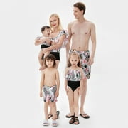 Odeerbi Matching Family Swimsuits 2024 Fashion Plant Flowers Recreational One Piece Parent-Child Swimwear Girls