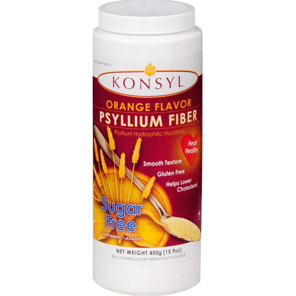 Konsyl Orange Flavor Psyllium Fiber Sugar Free Powder, 450 g (Pack of 4