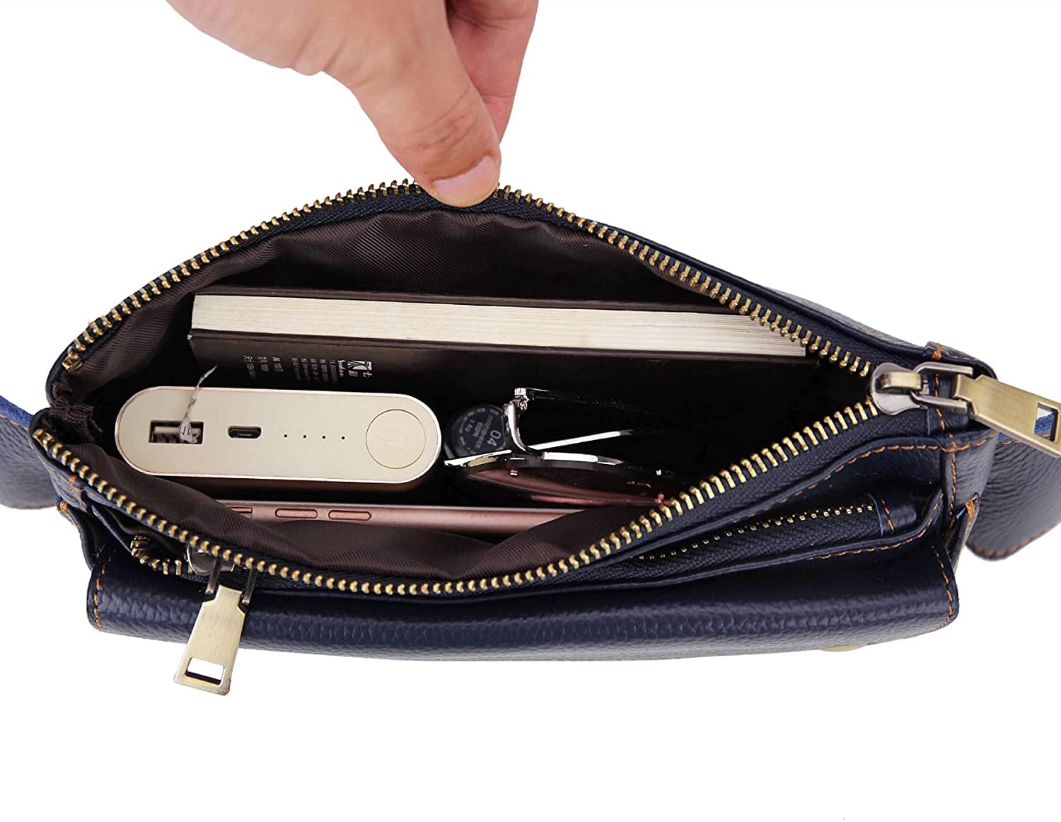 Loyofun Unisex Brown Genuine Leather Waist Bag Messenger Fanny Pack Bum Bag For Men Women Travel Sports Running Hiking