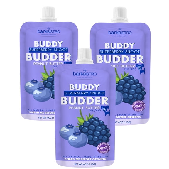 3pk Superberry Snoot Buddy Budder Squeeze - 100% Natural Dog Peanut Butter