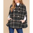 thumbnail image 3 of Women Plaid Cape Coat Stand Collar Double‑Breasted Sleeveless Poncho Jacket, 3 of 5