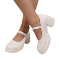 thumbnail image 4 of Miluxas Women’s Strap Platform Mary Jane Shoes, Leather Round Toe Chunky Block Heel Pumps, Vintage Dress Shoes Beige 7.5(40), 4 of 9