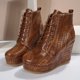 thumbnail image 5 of NECHOLOGY Botas Mujer Adulto Femenino Zapatos Botines mujer Botas de suela gruesa con tacón de cuña y cordones de piedra sólida versátiles para mujer (Brown, 6.5), 5 of 7