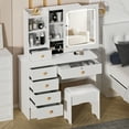 thumbnail image 5 of Piweml 31.5" Vanity Desk with Sliding Lighted Mirror, Modern Makeup Vanity Set with Cushioned Stool, Adjustable 3 Color Brightness Dressing Table with 6 Drawers And Multi Shelves for Bedroom, 5 of 10