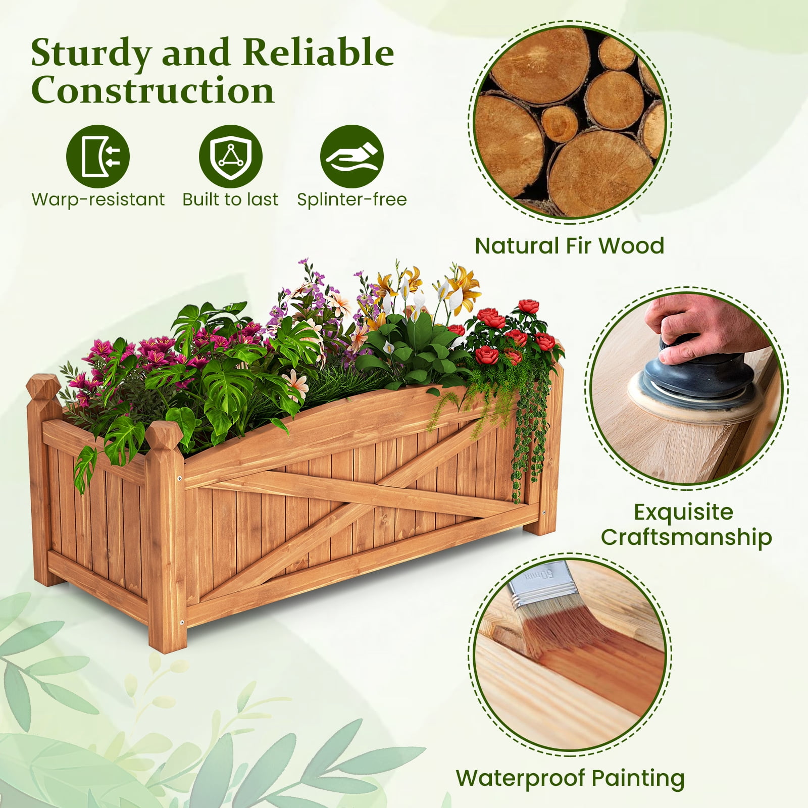 Gymax Wooden Raised Garden Bed Elevated Outdoor Planter Box w/ Drainage Holes for Patio
