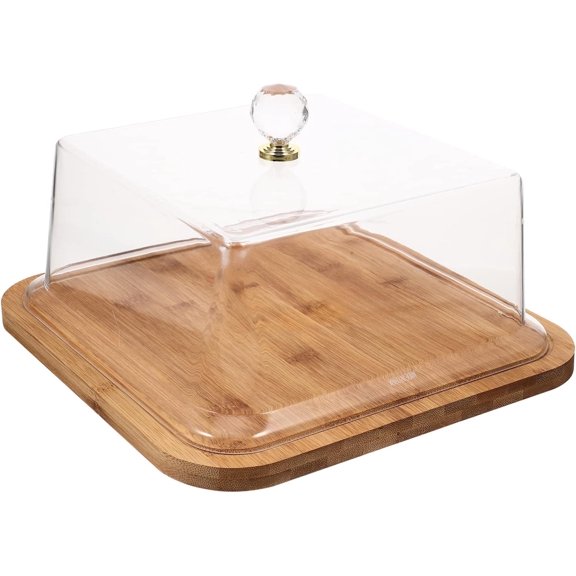Bread Tasting Plate Set - Square Tray with Clear Plates & Glass Dome Butter Dish Server & Covered Cake Stand