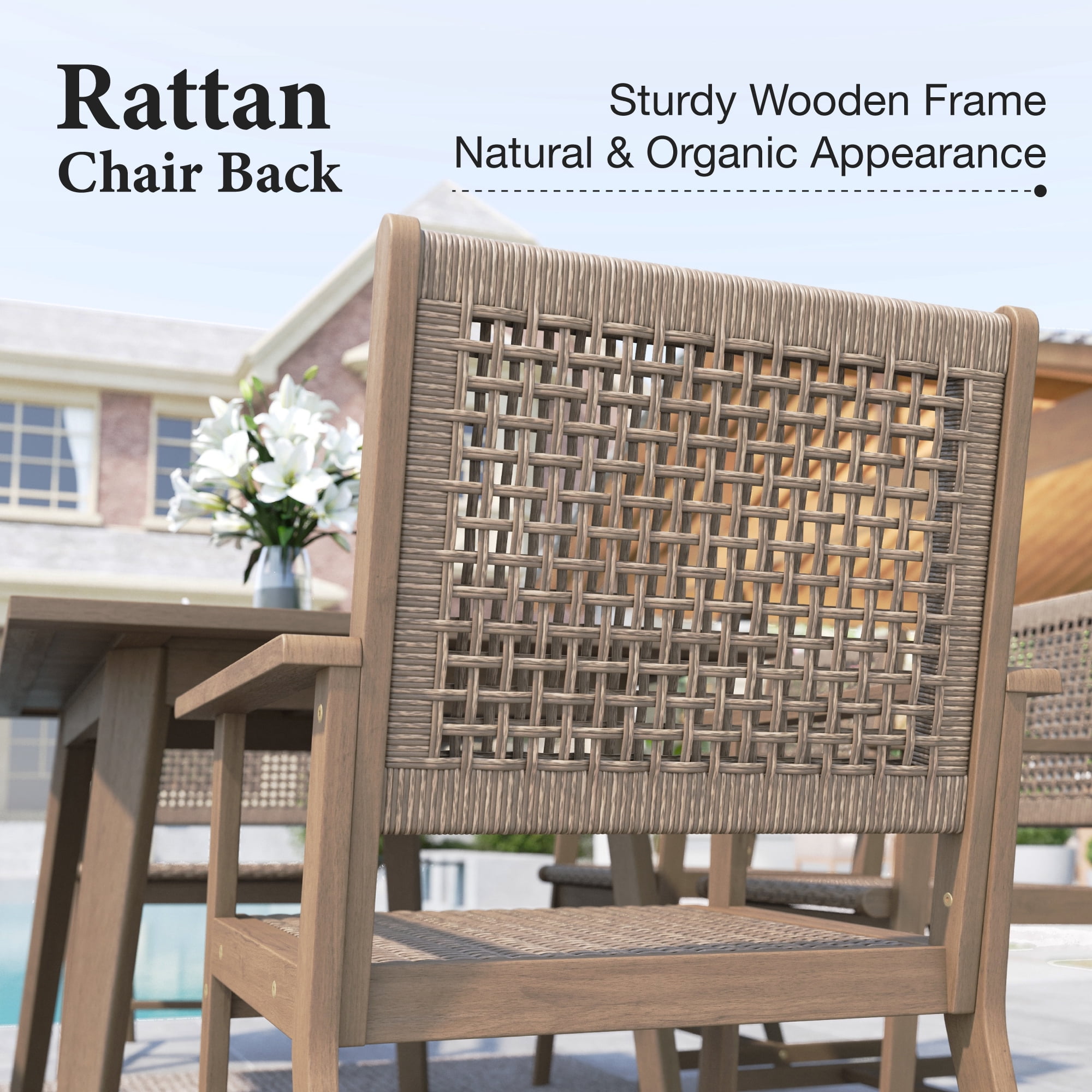 SUMMIT LIVING 6-Piece Acacia Wood Outdoor Patio Dining Chairs with Rattan Seat & Back