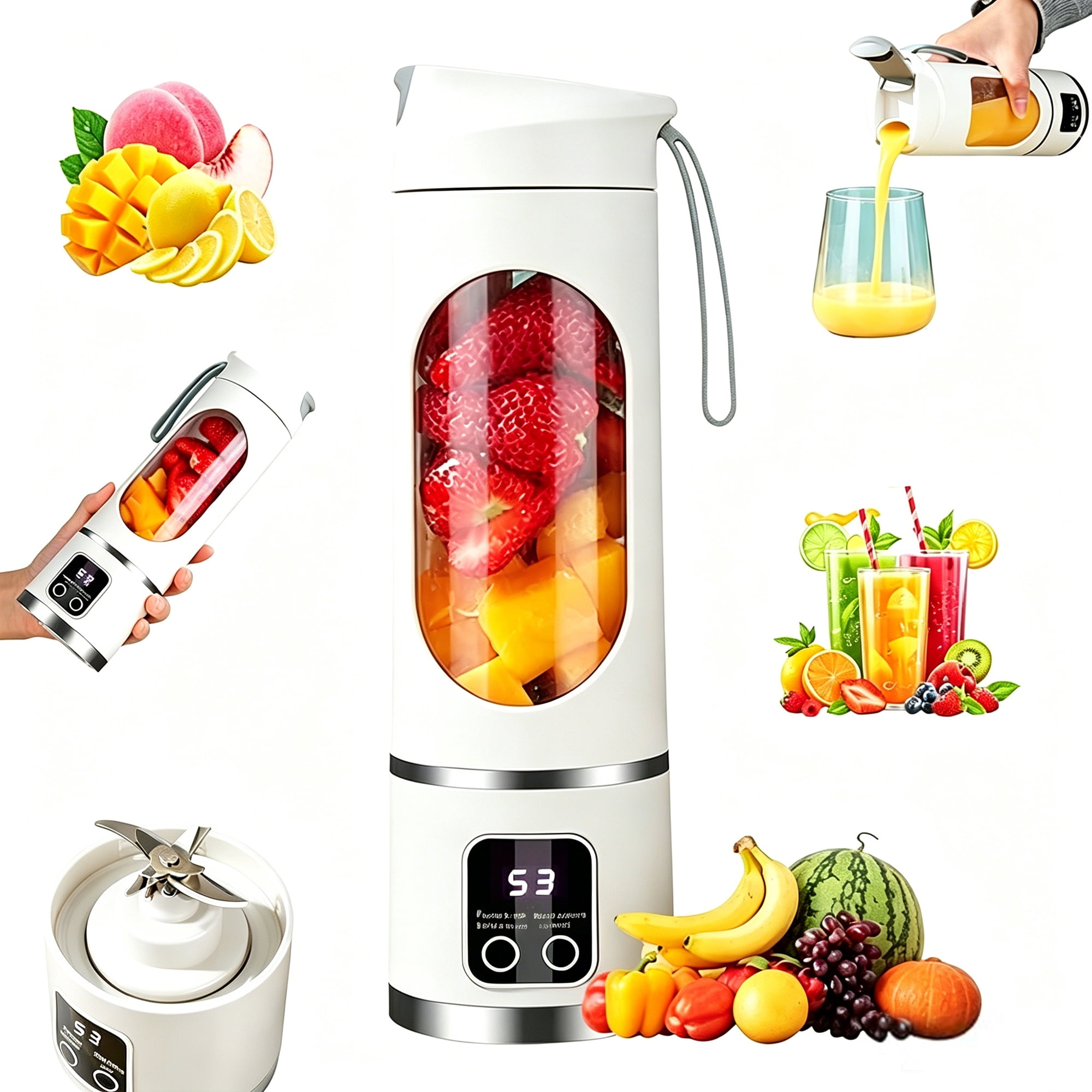 Saisi Portable Blender, Personal Size Blender for Shakes and Smoothies, USB Rechargeable Mini Blender with 6 Blades for Banana, Milk, Fruit, Home, Travel, Gym