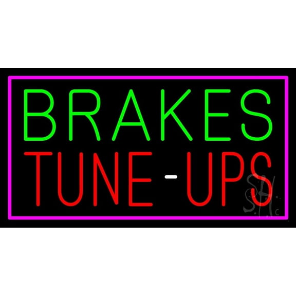 Brakes Tune Up Pink Border LED Neon Sign 13 x 24 - inches, Clear Edge Cut Acrylic Backing, with Dimmer - Bright and Premium built indoor LED Neon Sign for automotive store, and mall.