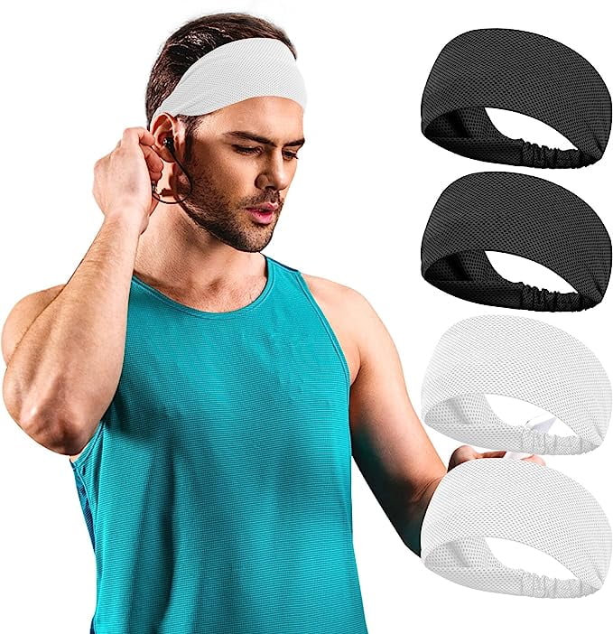 4 Pack Sport Headbands for Women and Men, Breathable, Moisture Wicking