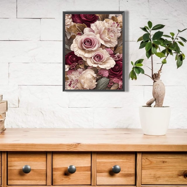 Cuadros Decorativos Kit de pintura de diamante de taladro redondo completo 5D DIY decoración del hogar de arte rosa (NH3083) Wdftyju embutido en tela