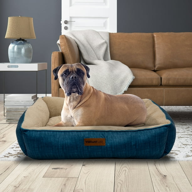 Vibrant Life Lounger Style Bed for Large Dogs, Blue Denim, 27" x 36