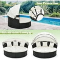 thumbnail image 6 of Gymax Outdoor Patio Round Wicker Daybed w/ Separate Seating Sofa, Retractable Canopy, 4 Cushion 3 Pillows Black & White, 6 of 8