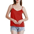 thumbnail image 6 of Pink+Red Basic Women's Satin Silk Tank Top Ladies V-Neck Silky Loose Sleeveless Blouse Tank Shirt, 6 of 13