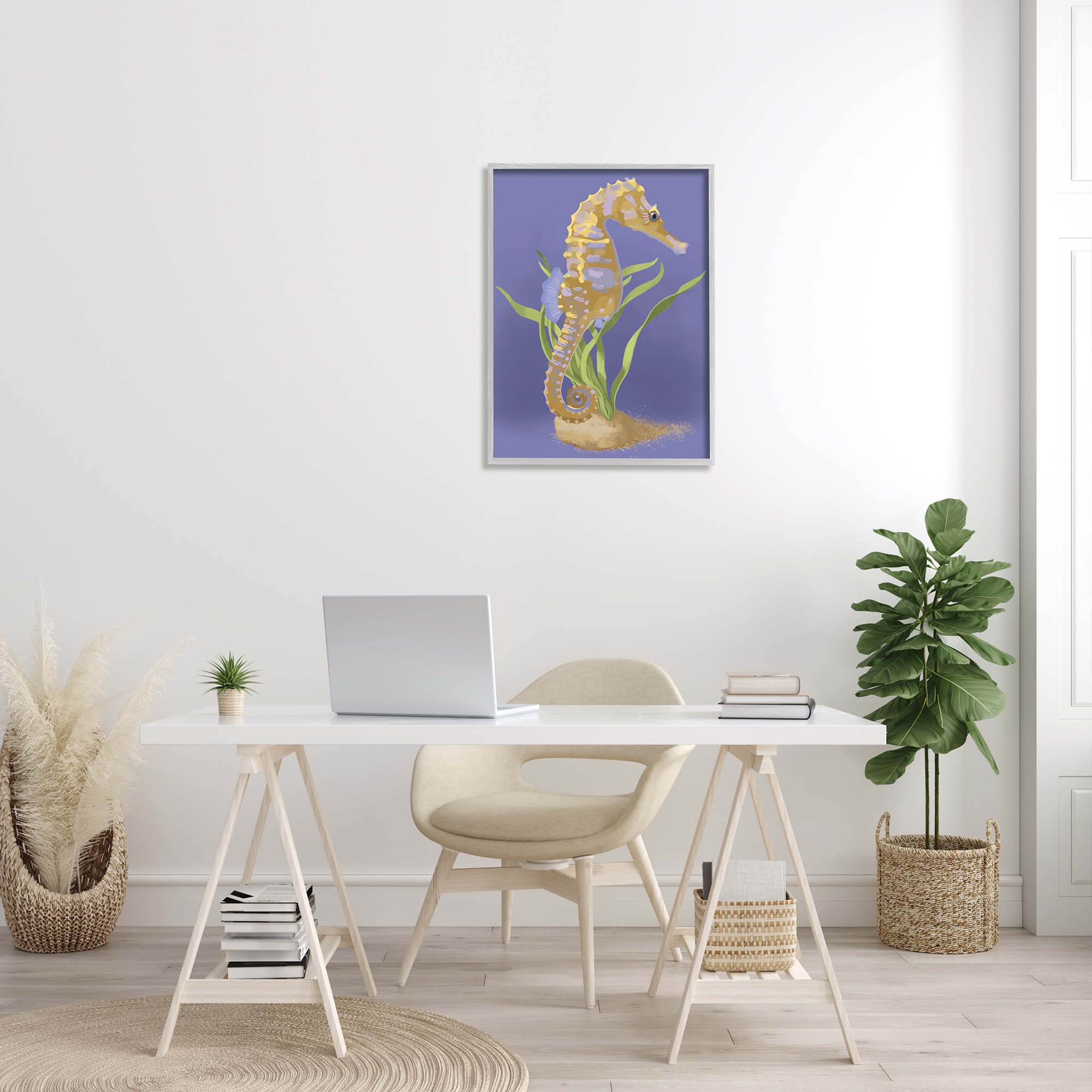 Stupell Industries Underwater Seahorse Green Kelp over Purple, 24 x 30, Designed by Sally Springer Griffith