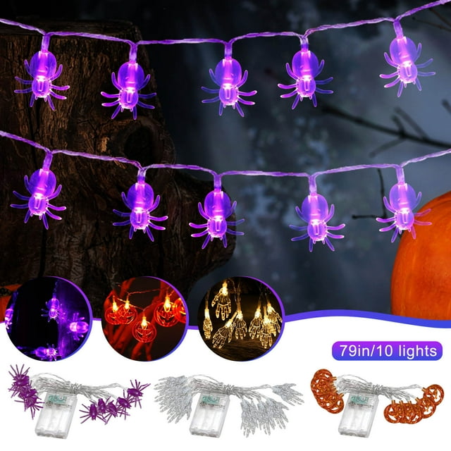 Xihbxyly Guirnalda de Luces de Halloween con Forma de Calabaza, Murciélago y Fantasma, Funciona con Pilas, Ideal para Decoración de Interiores y Exteriores, Ideal para Fiestas y Porches, Flexible y R