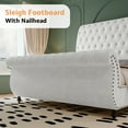 thumbnail image 4 of VanAcc Queen Size Bed Frame, Velvet Upholstered Platform Sleigh Bed With Scroll Headboard & Footboard, Button Tufted, No Box Spring Needed, White, 4 of 9