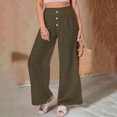 thumbnail image 3 of Linen Cotton Pants For Women Pull On Straight Leg Slacks Loose Casual High Waist Trousers With Pocket, 3 of 9