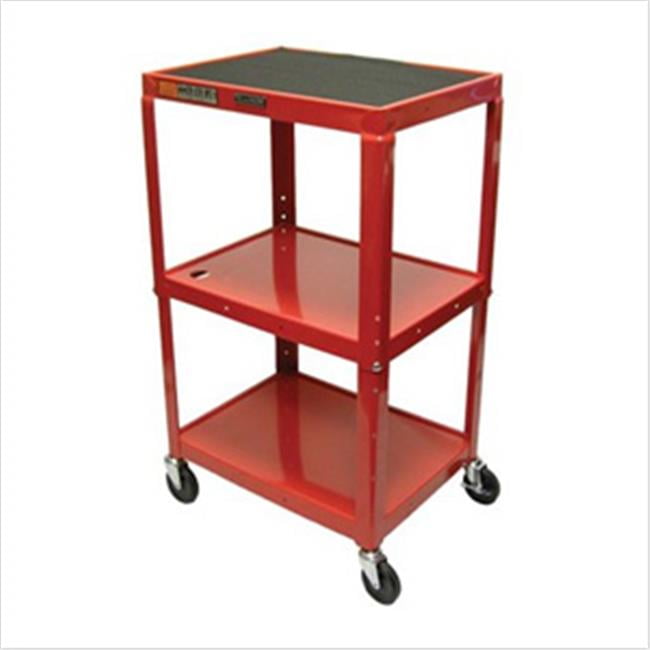 24 x 18 Shelves Duraweld AVJ42-RD Luxor Adjustable Height Cart Red Two with Locking Brake Four 4 Swivel Casters 